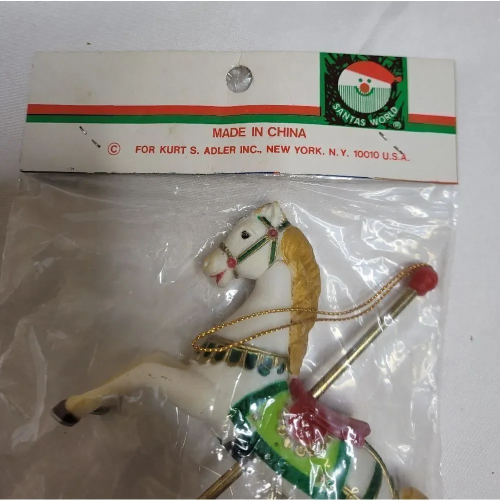 VINTAGE 90s carousel merry go round‎ horse Christmas tree ornament NIB
